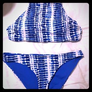 Blue and white tie dye bikini